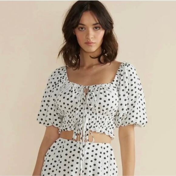 MINKPINK Tidal Top‎ NWT – Puff Sleeve Crop Polka Dot- Medium - Picture 1 of 9